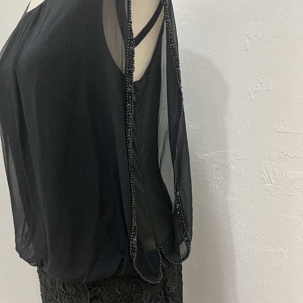 Aidan Mattox Cocktail Dress Women 6 Black Good Silk Lace Beaded Sheer Overlay - Picture 8 of 14